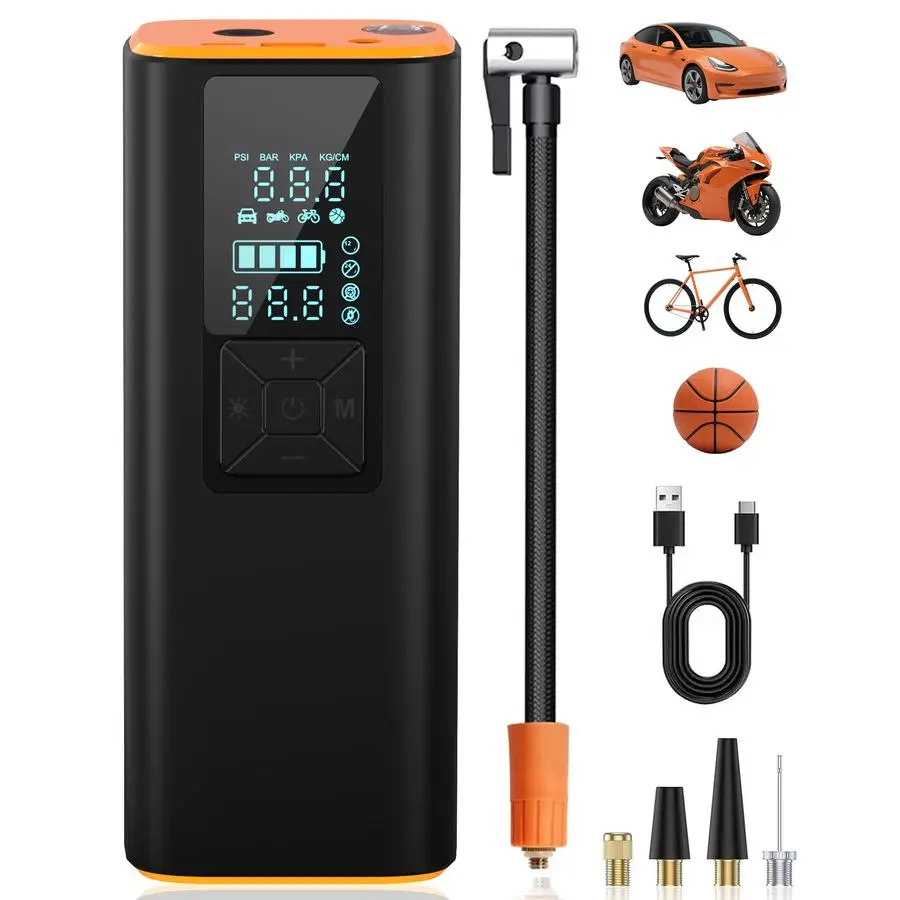 

Inflator Portable Air Compressor 150PSI, ExtraLong Battery Life, Auto Shut Off Air Pump for Car Tires, LCD Display with 4 Modes,