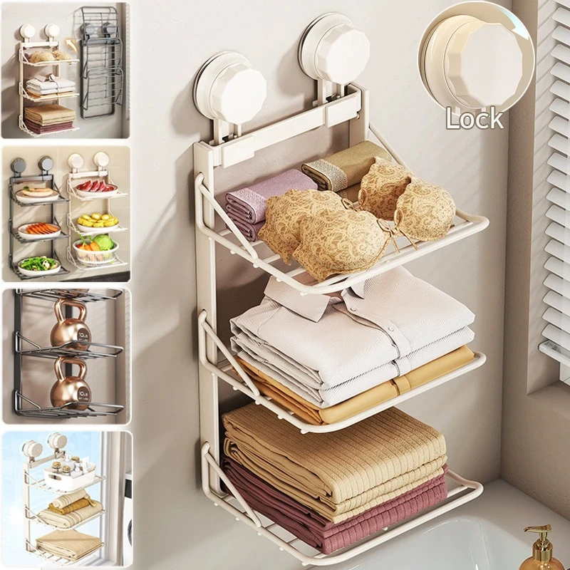 

New 3 Layers Foldable Storage Tray Punch-Free Bathroom Clothing Storage Rack Multi-functional Kitchen Vegetable Preparation Rack