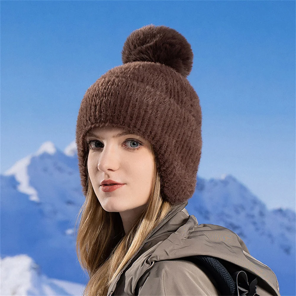 New Women Candy Colors Earflap Winter Hat Fashion Faux Fur Knitted Hat Kpop Style Soft Beanie Hats Female Streetwear Cap