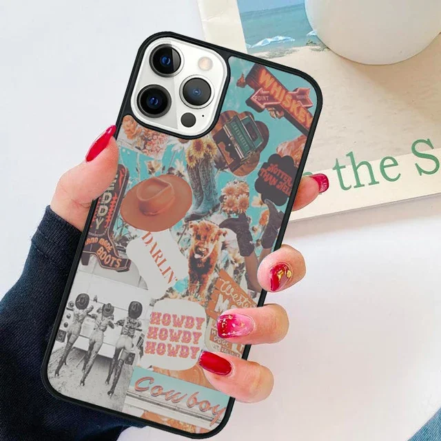 Cowboy Cowgirl Howdy Phone Case, Western Ranch, Capa Boho para iPhone 15, 14, 12, 13, Mini, 6, 7, 8 Plus, X, XS, XR, 11 Pro Max, SE, 2020