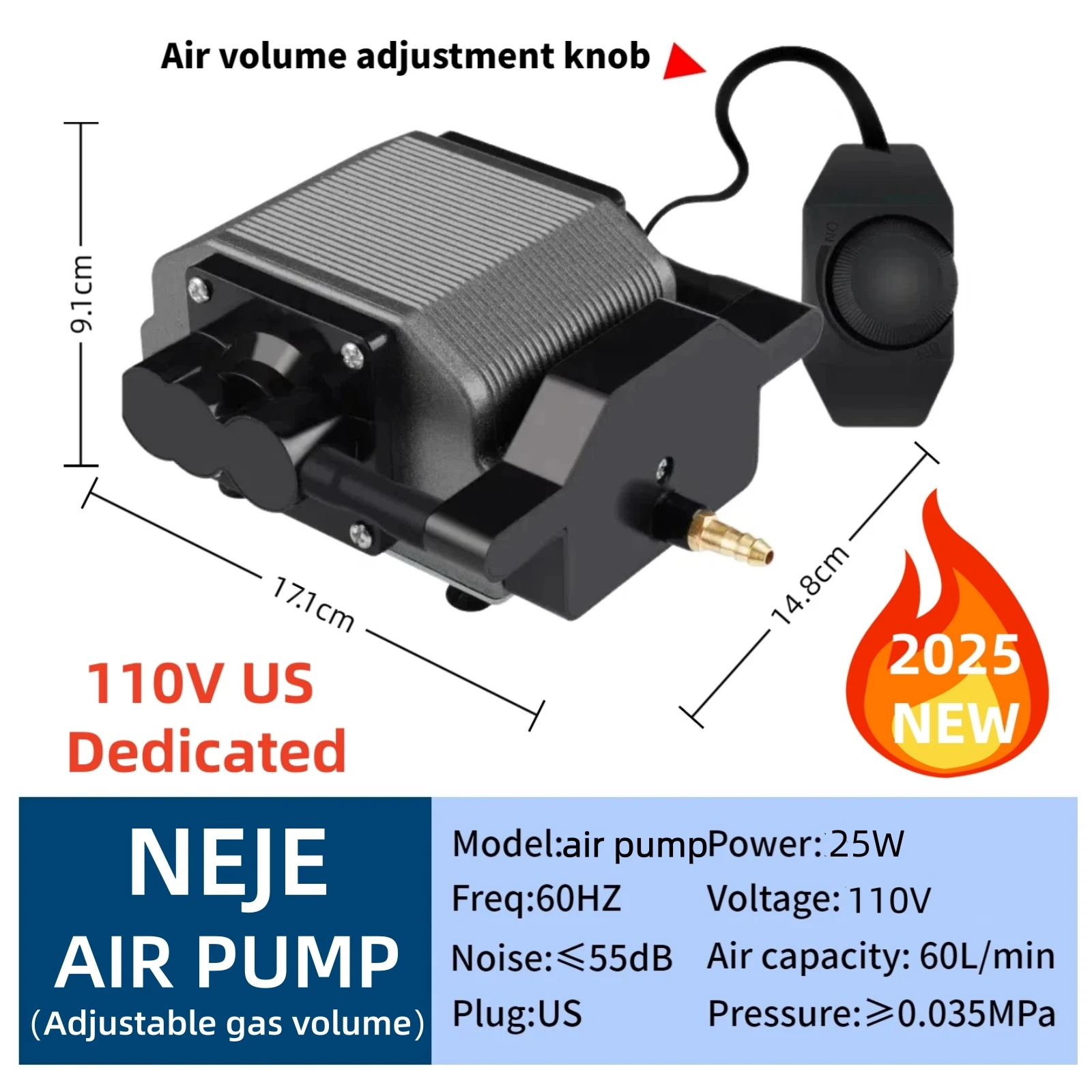 Air Compressor 25W 110V 60L/Min Air Outputfor Air Assist Pump for Can Remove Smoke And Dust  Laser Cutting Engraving Machine