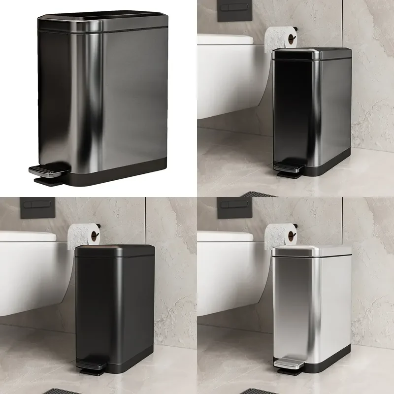 Narrow Stainless Steel Step Trash Can with Lid for Kitchen Bathroom Living Room Slim Pedal Bin
