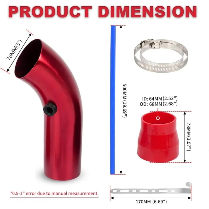 Premium Aluminum Mandrel-Bent Intake Tube Smooth Airflow for Filter Connections Turbo Intake Systems Universal Fit
