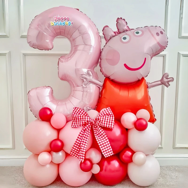 42 Stück/Set Peppa Pig Cartoon-Serie Luftballons Jungen Mädchen Geburtstagsparty Spielzeug Dekorative Aluminiumfolie Ballons Partyzubehör Geschenke