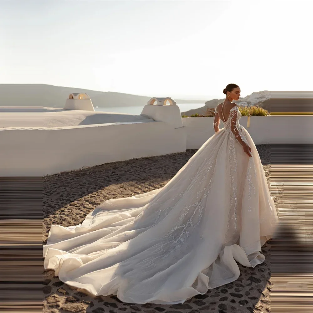 Gaun Pengantin Wanita Jane Eyre Model Off Shoulder Tanpa Lengan Elegan dengan Detail Renda dan Cetakan, Gaun Pesta Vestidos De Novias