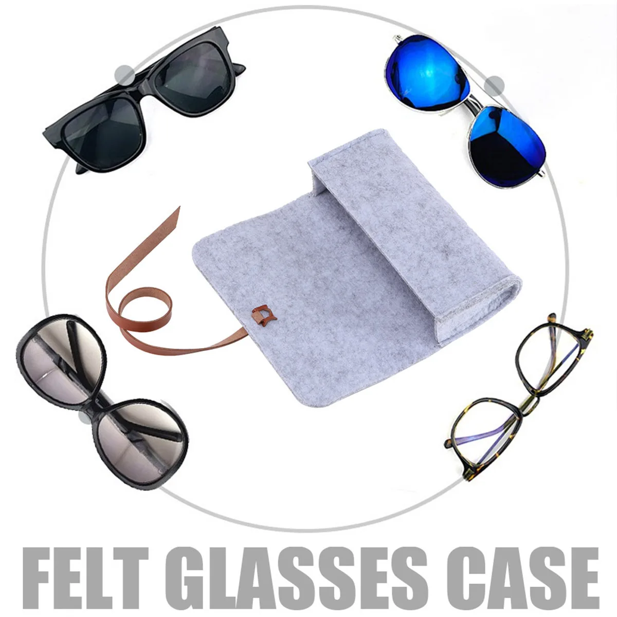 

Gray Felt Sunglasses Case Eyeglasses Bag Portable Roll Up Pouch Minimalist Protective Design for Travel Office School Use