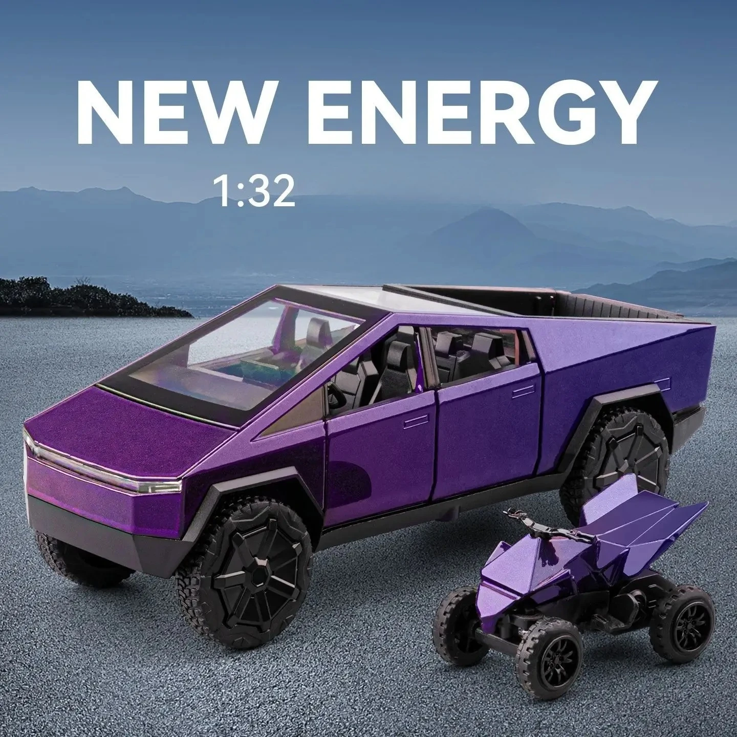 1:32 nuevo coche de juguete ENERGY Cybertruck Pickup Diecast Metal colección todoterreno tirar hacia atrás sonido luz regalo niño