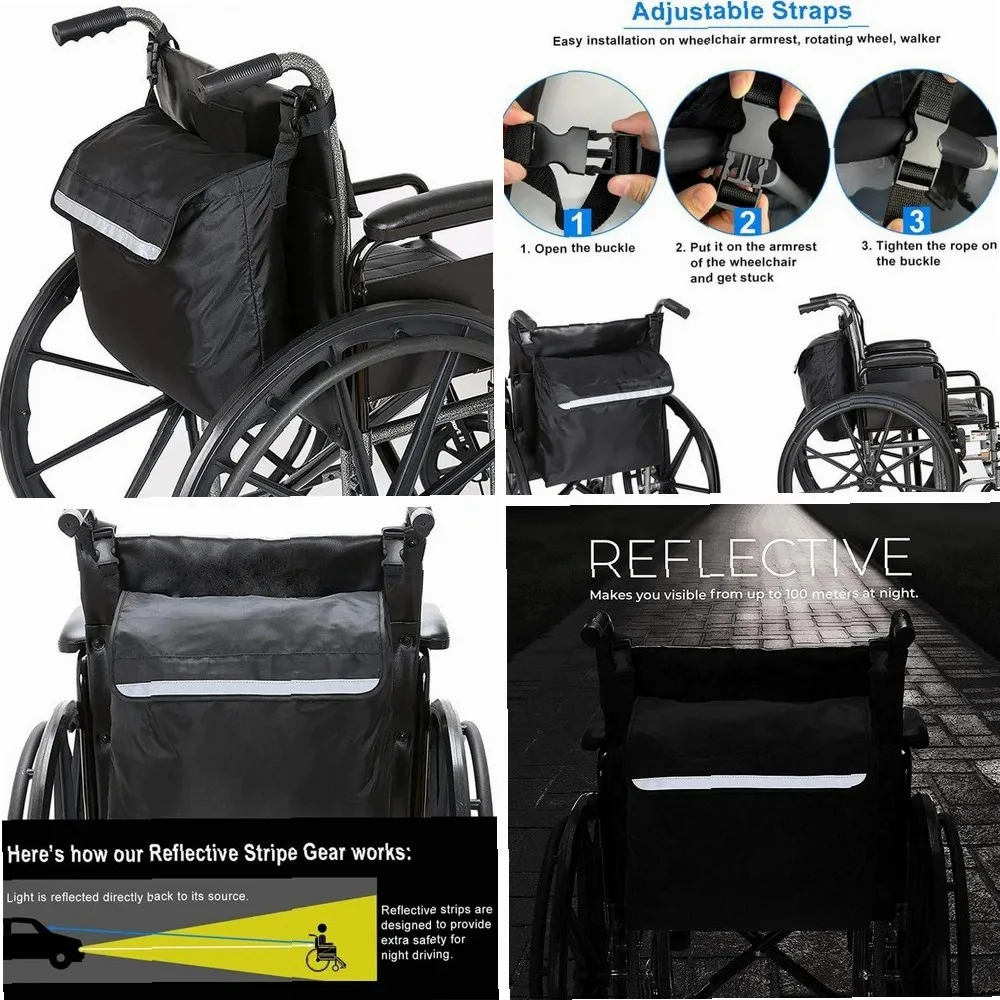 Large Capacity Wheelchair Storage Bag for Hand Push & Electric Wheelchairs, Hanging Back Organizer with Heavy Duty Design