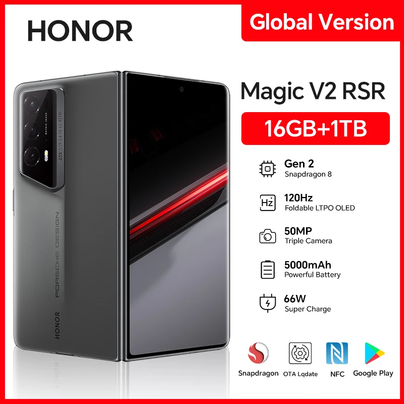 HONOR Magic V2 RSR, 16GB+1TB, 7.92” Foldable OLED Screen, Dual SIM, 50MP Camera, Fast Charging, 5G Android Phone