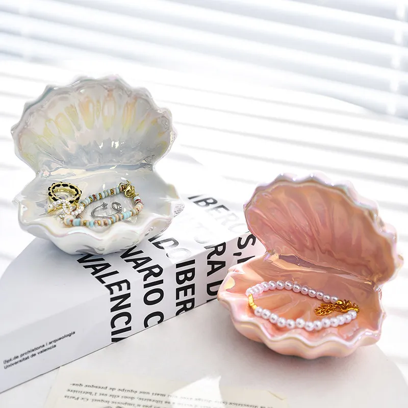 1PC Creative Shell Key Storage Tray Necklace Earrings Organizer Light Luxury Decor for Living Room Entrance Bedroom