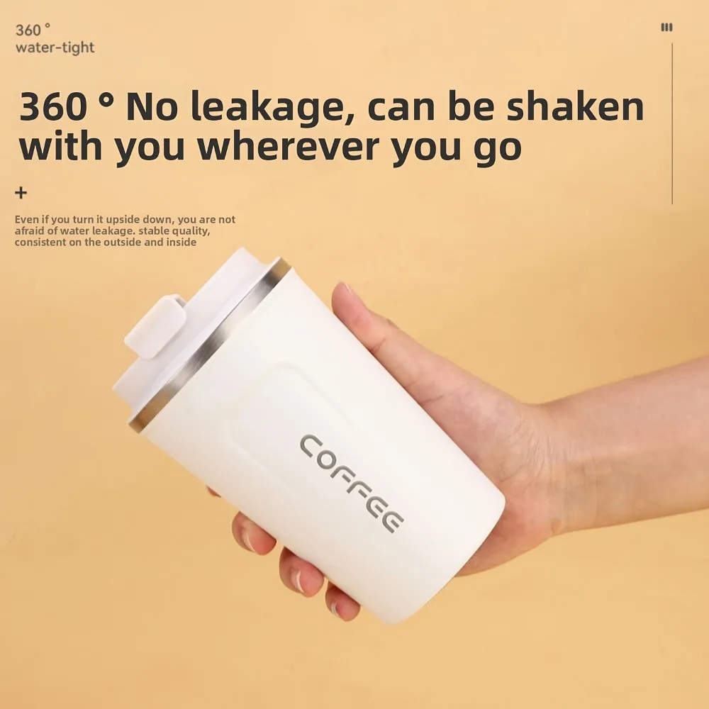 كوب قهوة معزول بالفراغ متين للسفر، ترمس من الفولاذ المقاوم للصدأ، مقاوم للتسرب، تصميم جدار مزدوج غير لامع يحافظ على المشروبات الساخنة والباردة