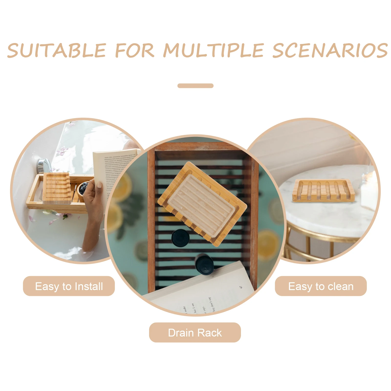 

Stylish Bamboo Soap Dish Countertop Holder Shower Bathroom Storage Tray Easy Drain Multi Functional Bamboo Soap Holder