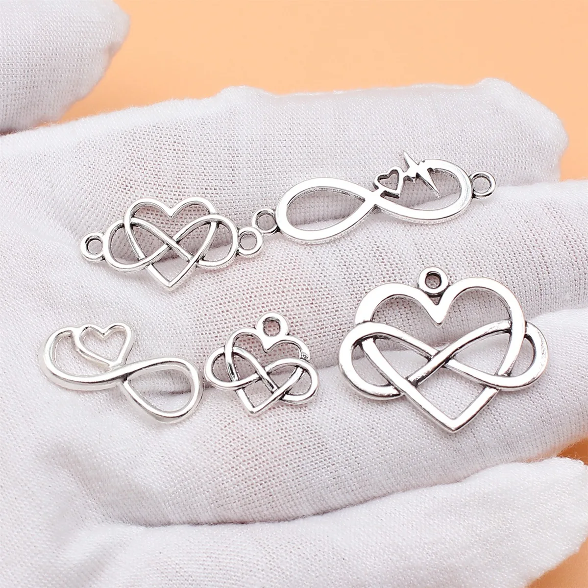 5pcs Antique Silver Color Infinity Symbol Heart Charms Collection For DIY Jewelry Making, 5 Styles, 1 of Each