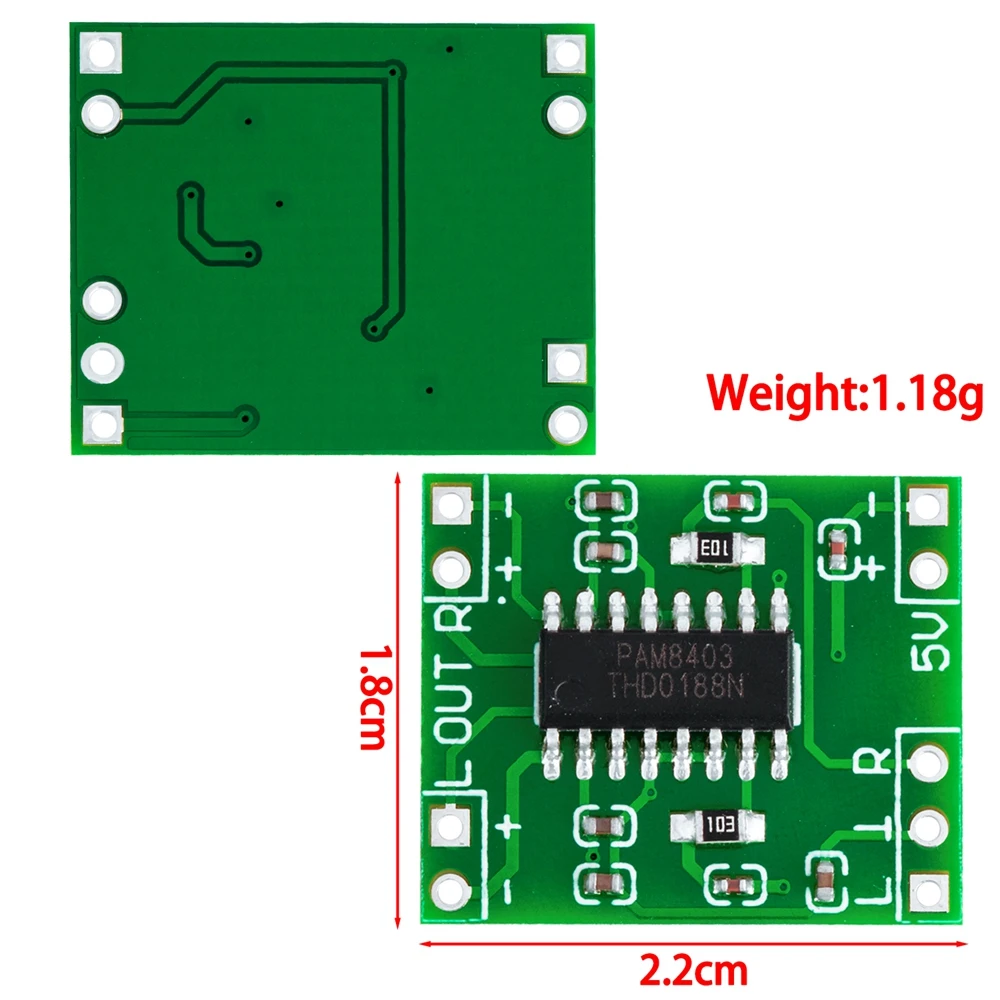 5PCS PAM8403 Super mini digital amplifier board 2 * 3W Class D digital amplifier board efficient 2.5 to 5V USB power supply