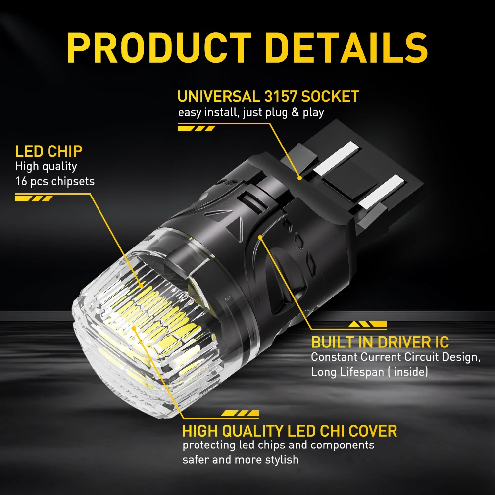 AUXITO 2Pcs 7443 W21/5W T20 LED Bulb for Lada Toyota Honda WY21W 7440 W21W LED Reverse Light DRL 12V Car Parking Position Light