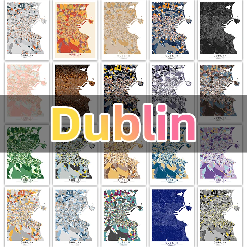 Ireland Dublin Colour Map Painting Canvas Painting  Wall Art Pictures Home Decor Canvas Painting Can be custom