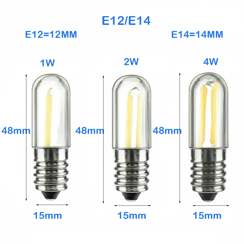 E12 E14 LED 필라멘트 전구 T16 1W/2W/4W 에디슨 전구 220V 에너지 절약 전구, 조도 조절 가능 2200K 따뜻한 화이트 전구 가정용