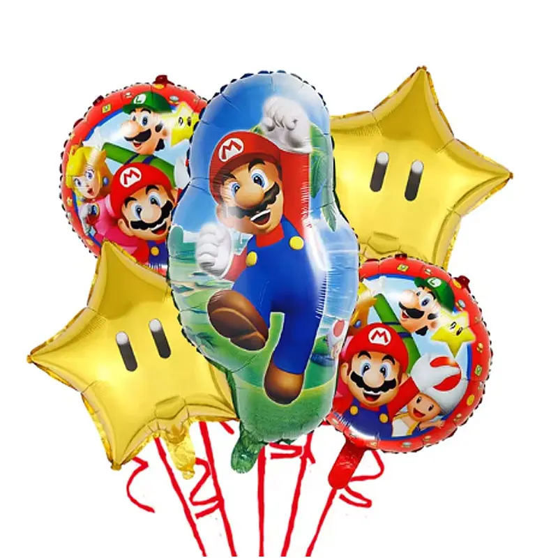 6PCS Super Mario Cartoon Print Red Digital Animation Game Baby Birthday Shower Gift Festive Wedding Home Mall Party Balloon Set