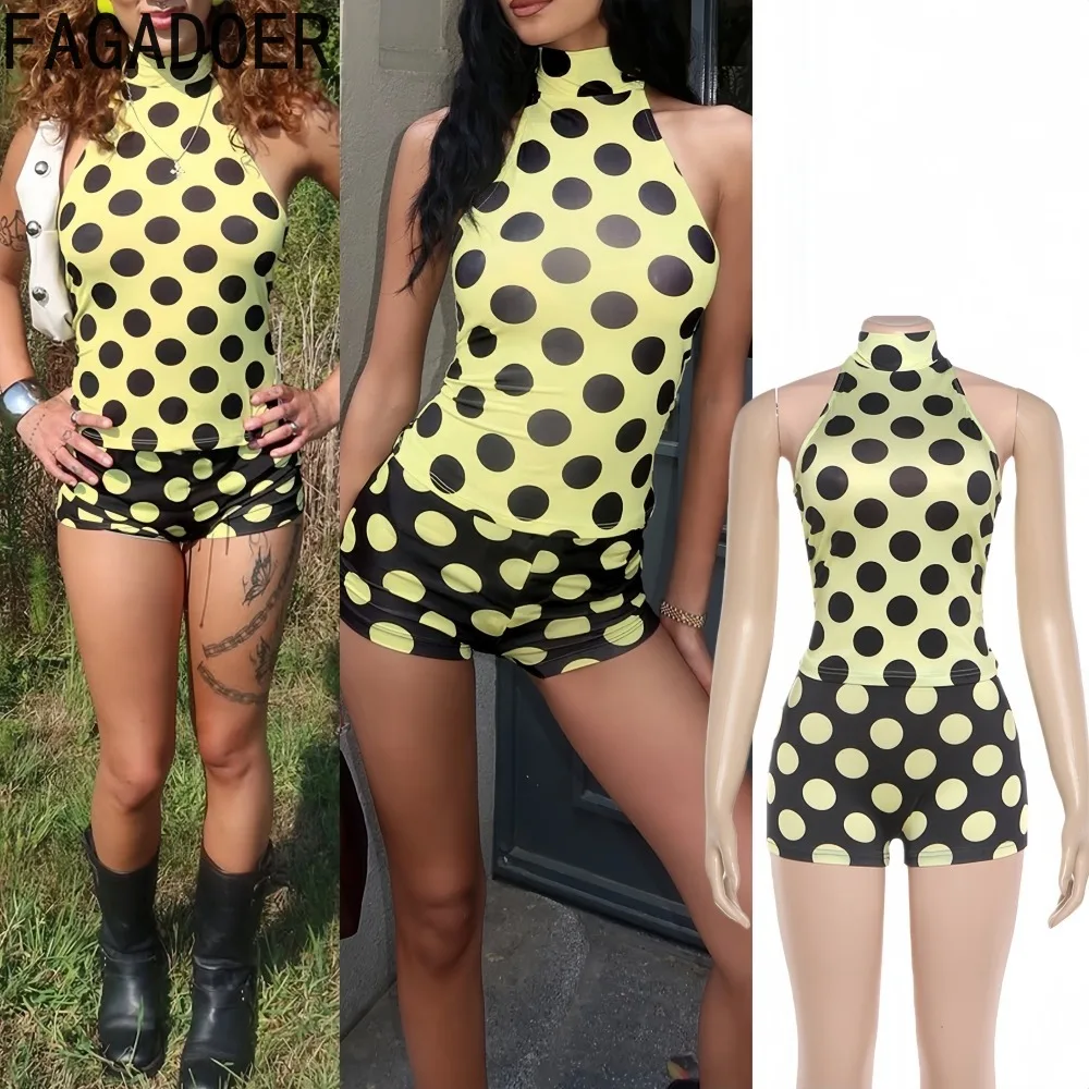 

FAGADOER модный женский комплект из 2 предметов с принтом в горошек, укороченный топ без рукавов с открытой спиной и шорты, одинаковая женская уличная одежда