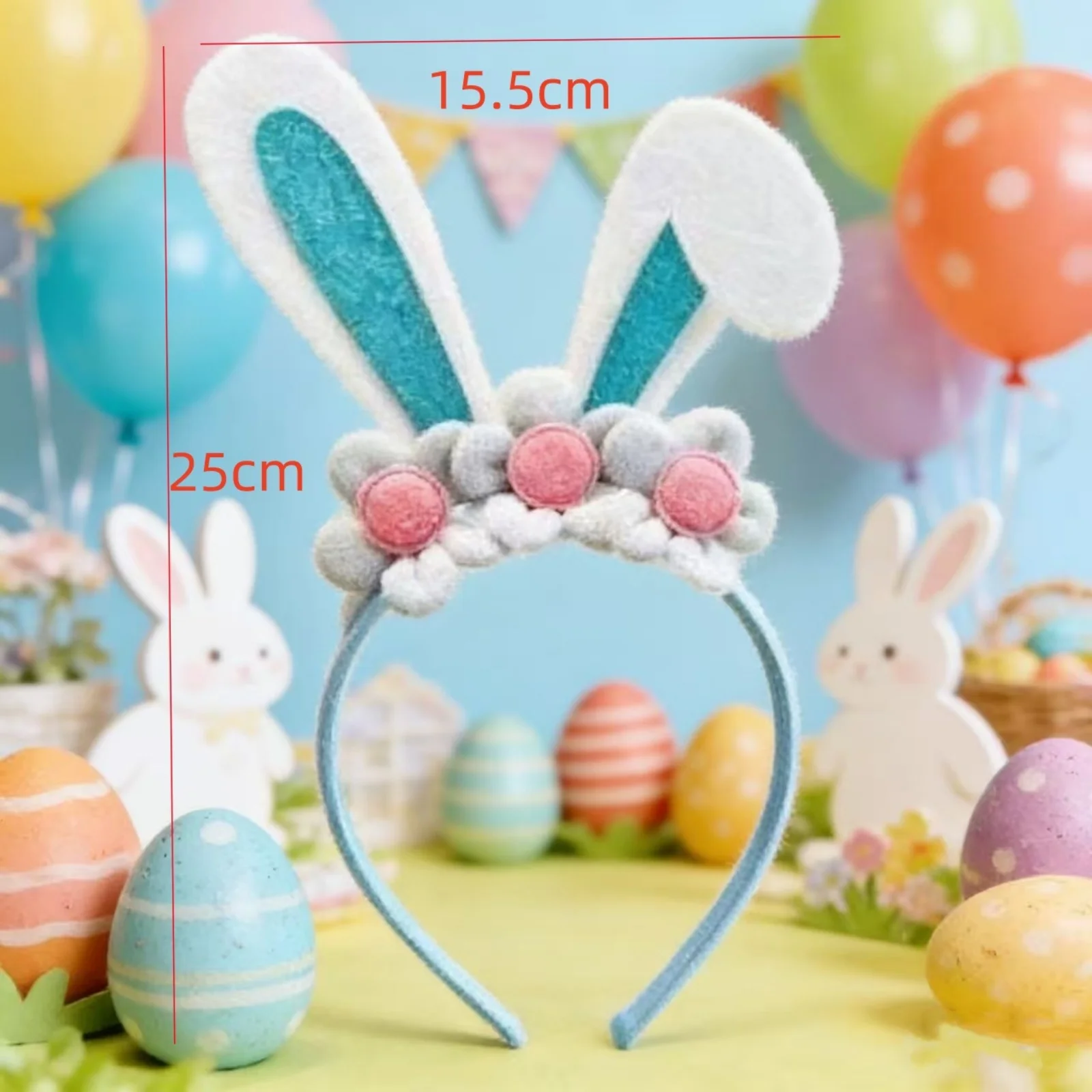 1PC Easter Bunny Ear Headband For Women Sparkling Glitter Rabbit Ear Hair Hoop With Flower Decor Cute Easter Hair Accessory view 6