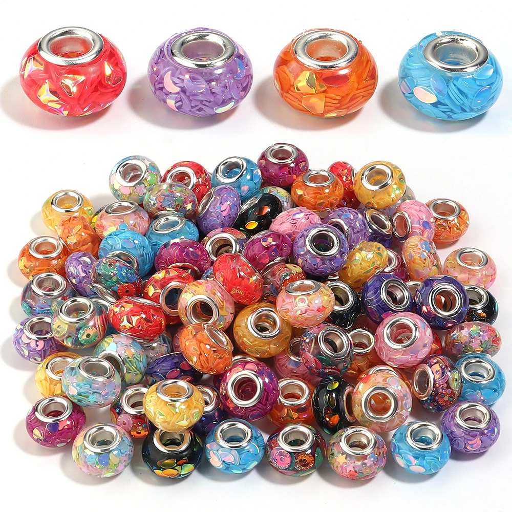 Resin Bangle Bracelet - 10 stuks/set, 14x8,5 mm, kleurrijke pailletten,