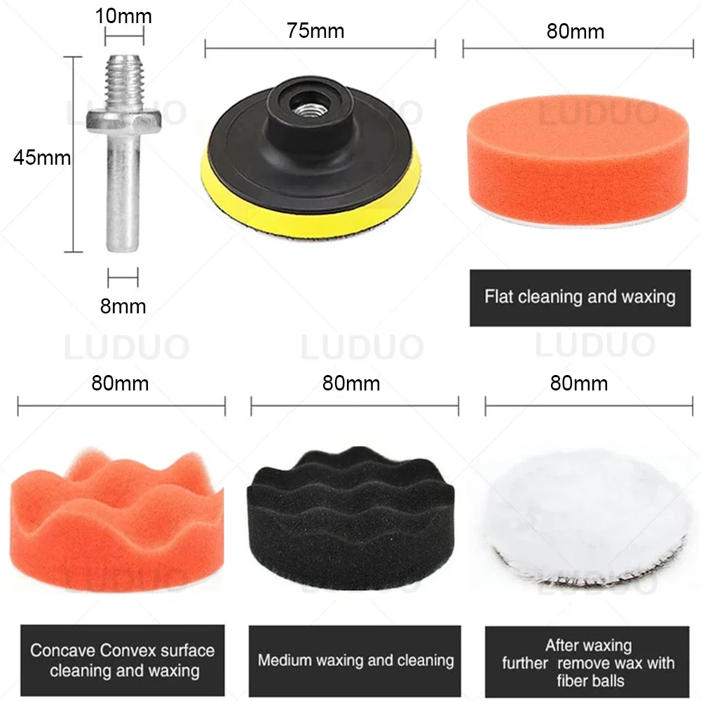 Car Polishing Pad Waxing Sponge Kit Auto Detailing Sandpaper Buffing Sanding Disc Polisher Drill Car Adapter Headlight Restorati