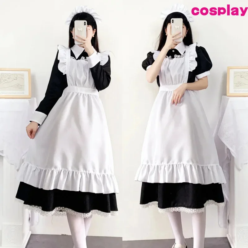 Women Cute Maid Dress Maid Outfit Costume Cross Dressing Housekeeper Dress Japanese Uniforms Halloween Cosplay Costume C