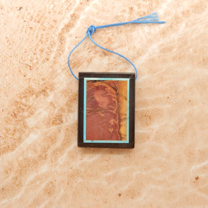 

Многоцветная прямоугольная подвеска из яшмы Пикассо и говлита, многослойный драгоценный камень, инкрустированная ювелирная деталь 30x23x5 мм-8,6 г