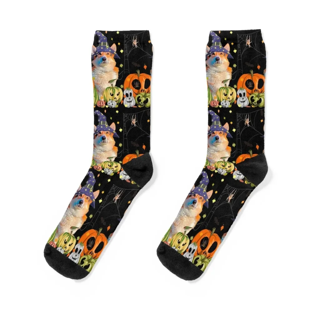 

Witch Corgi & Pumpkin - Funny Dog Lover Jack-O-Lantern Halloween Socks Children's FASHION Run Socks For Men Women's