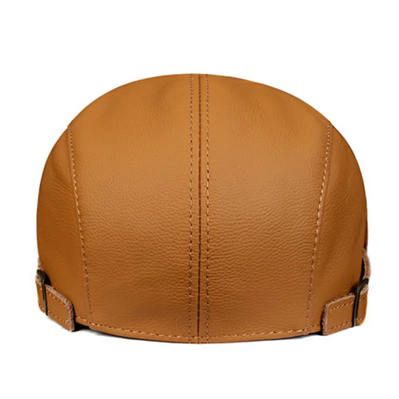 New Fashion Beret Hat For Men Sports Outdoor Top Layer Cowhide Peaked Cap Male Genuine Leather Forward Cap Boina Hombre Cuero