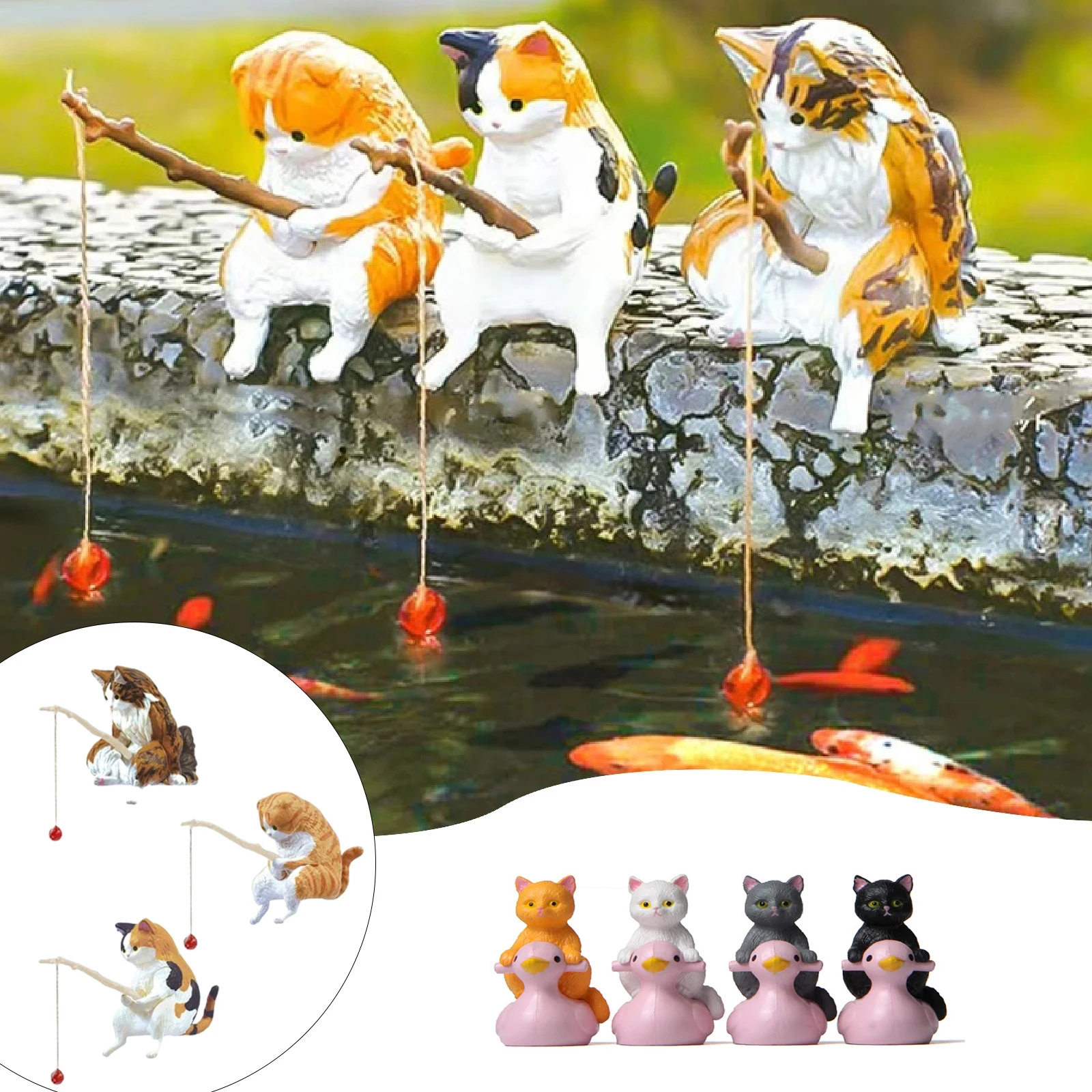 Fishing Cat Statue Creative Flower Pot Micro Landscape Cat Ornaments Cat Miniature Handicraft Garden Landscape Home Decorations