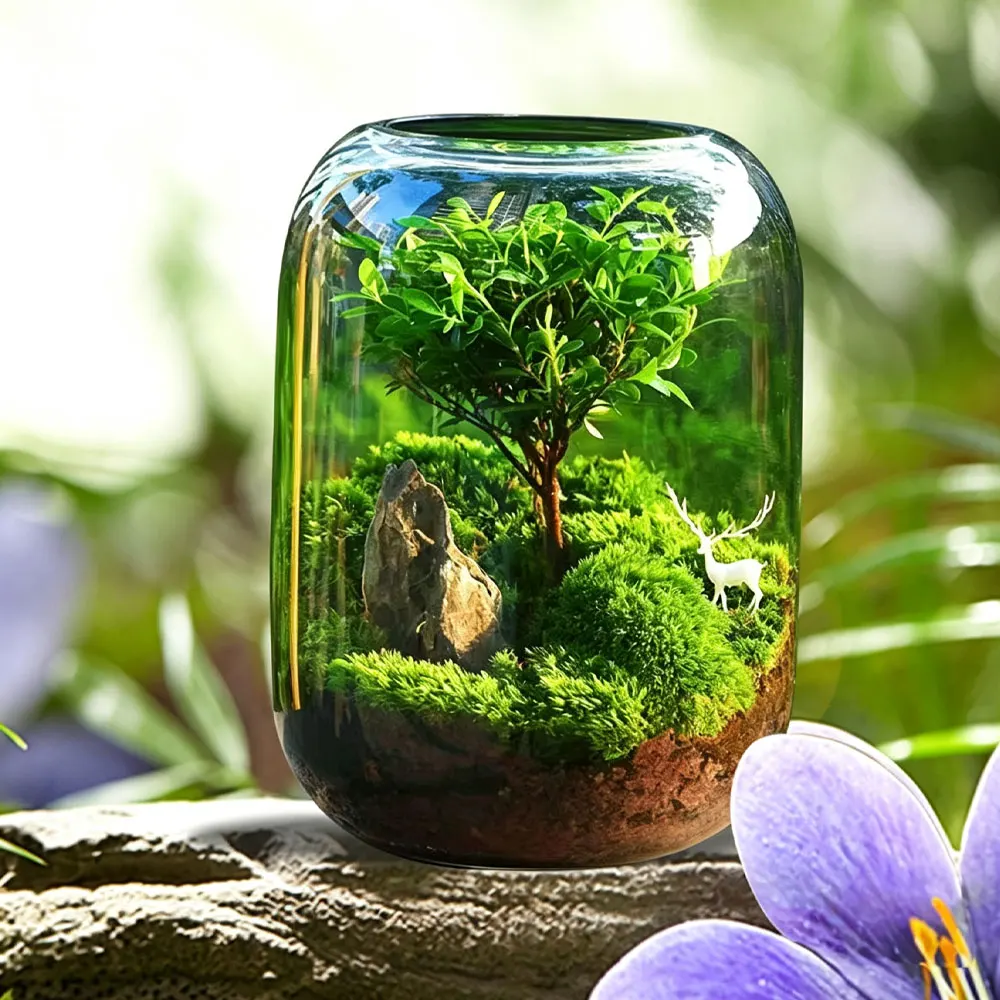 Micro-landscape Glass Jar  Micro Landscape Moss Bryophyte Glass Vase DIY Mini Fairy Garden Moss Bonsai Display Plant Container