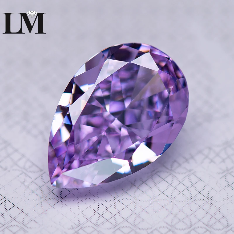 

Cubic Zirconia Synthetic Gemstone Pear Shape Purple Color 4k Crushed Ice Cut Lab Zircon Gems For High Quality Jewelry Making