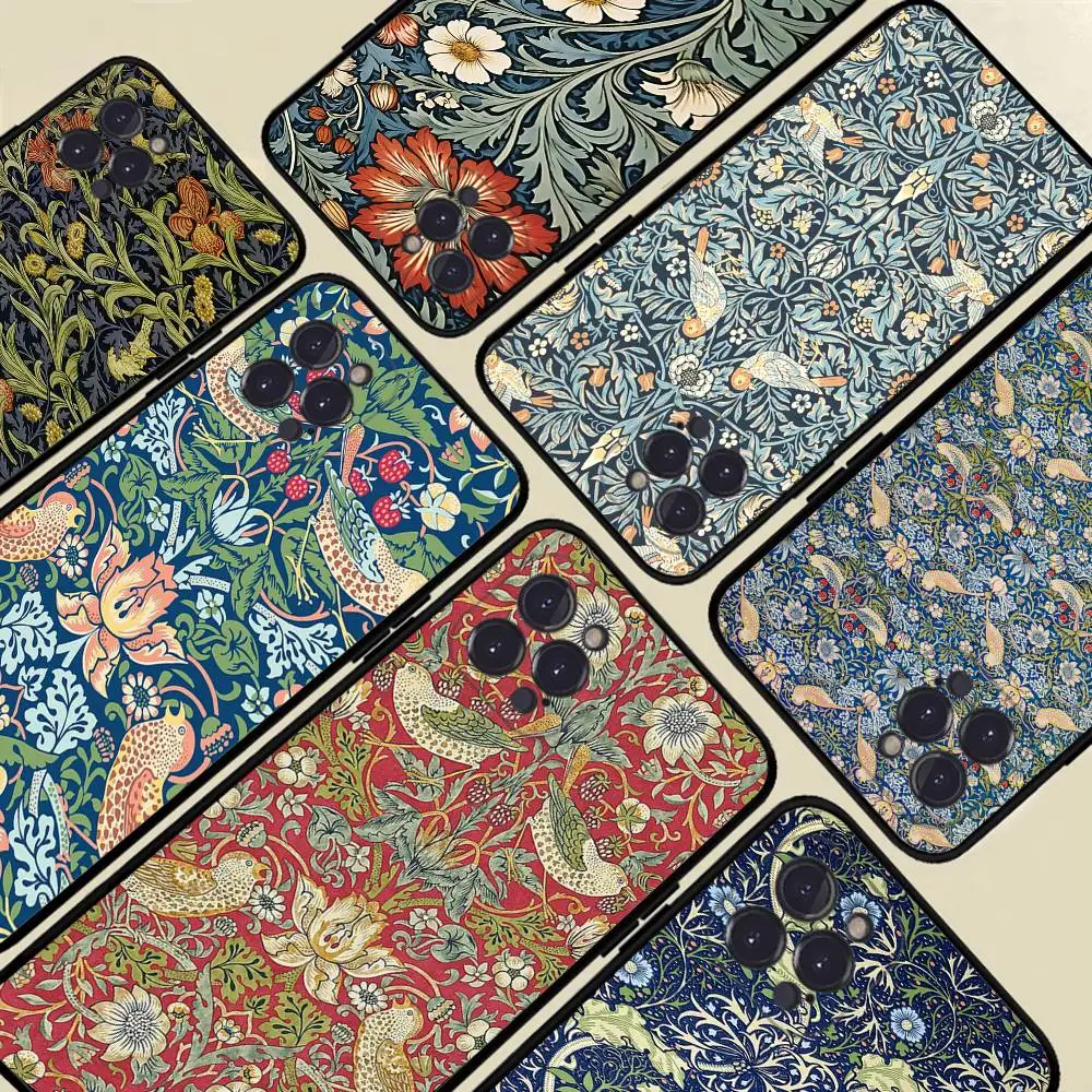 William Morris Erdbeer-Handyhülle für iPhone 16 11 12 13 14 15 17 Pro Max Plus 16E Silikonhülle