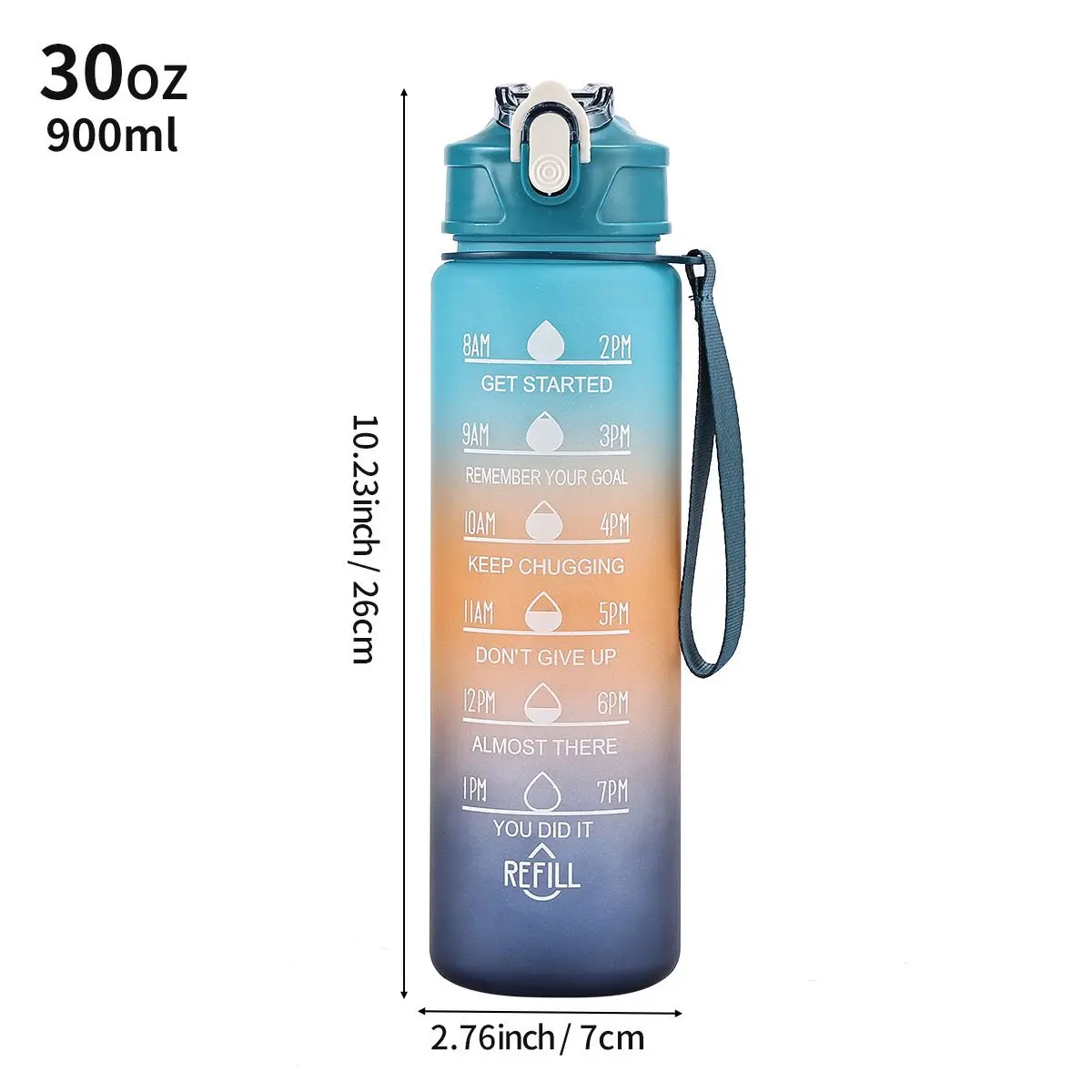 750ml Sports Water Bottle Gradient Color Motivational Bottle with Time Marker Leak-proof Cup Gym Outdoor Drinkware