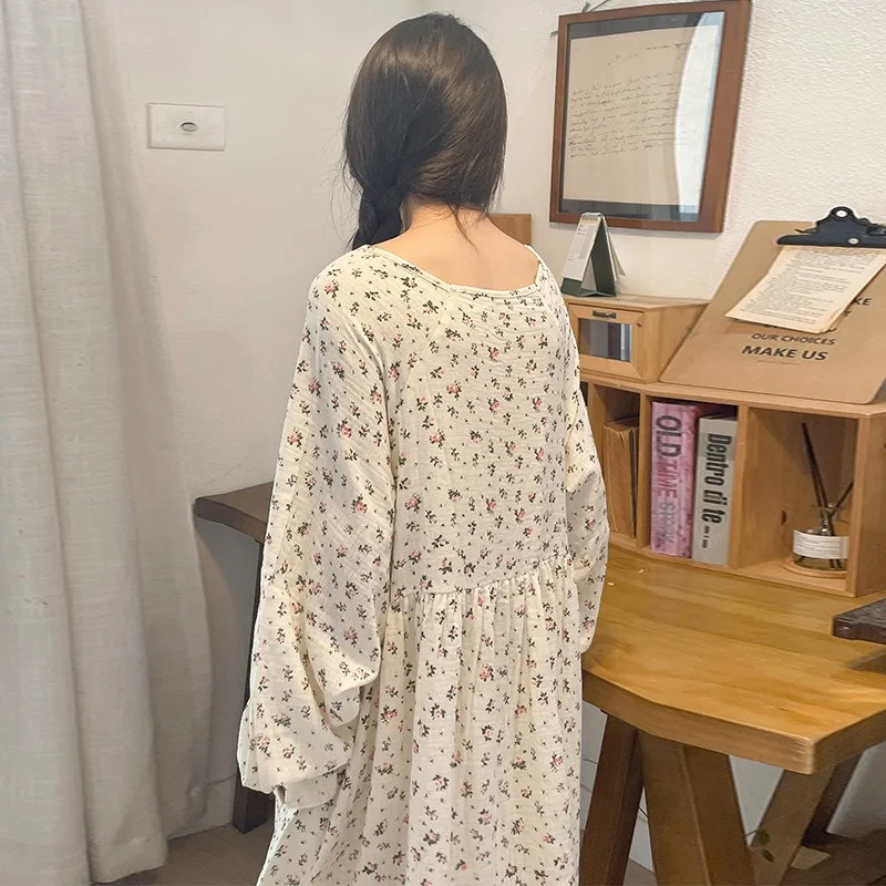 Muslin 100% Cotton Gauze For Women Dress Long Sleeve ButtoN Up Print Fashion Casual Chic Oversized Loose Female Vestidos Mujer - Image 3