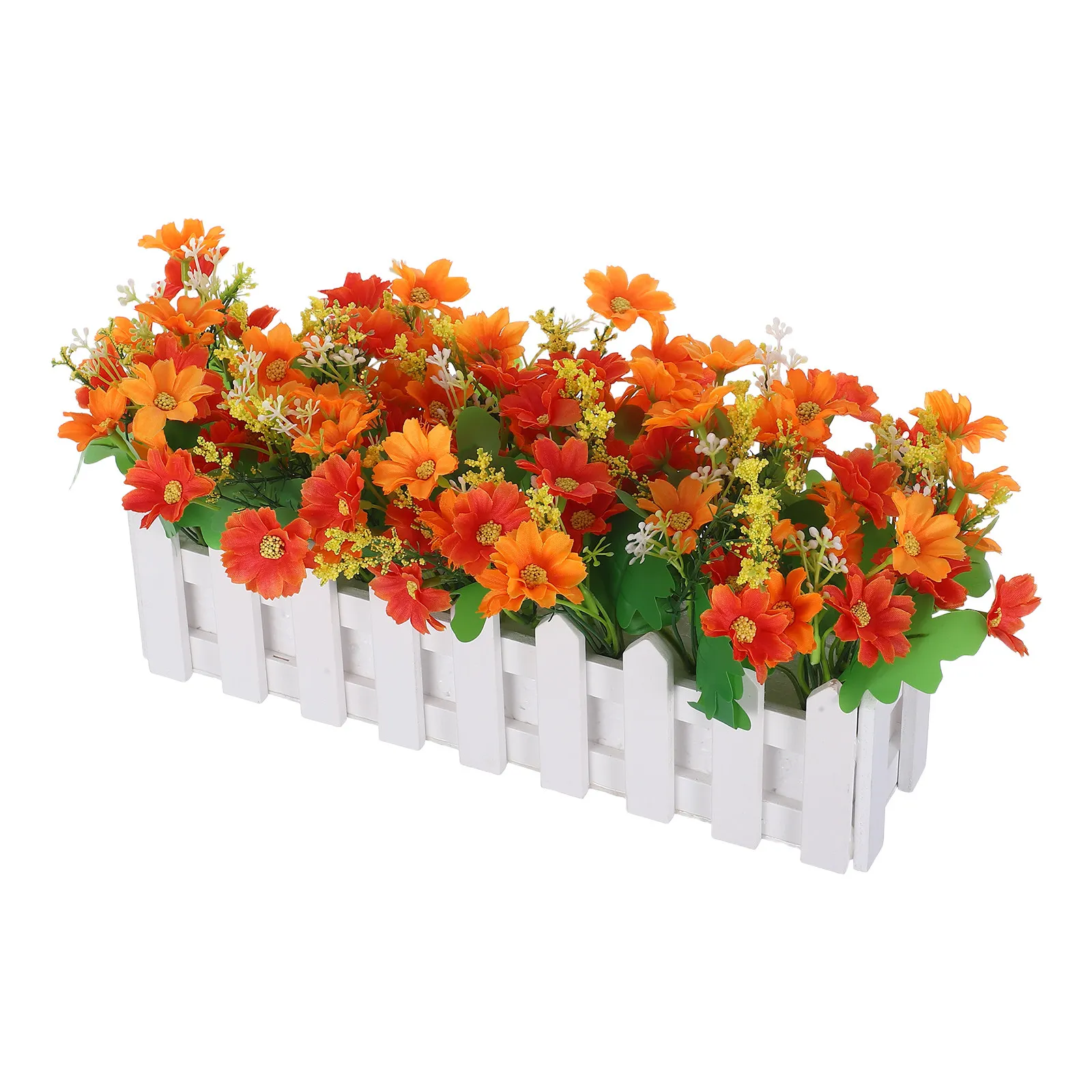 Lifelike Artificial Chrysanthemum Potted Flower Arrangement with Fence Design Realistic Fake Plants for Outdoor Garden Porch