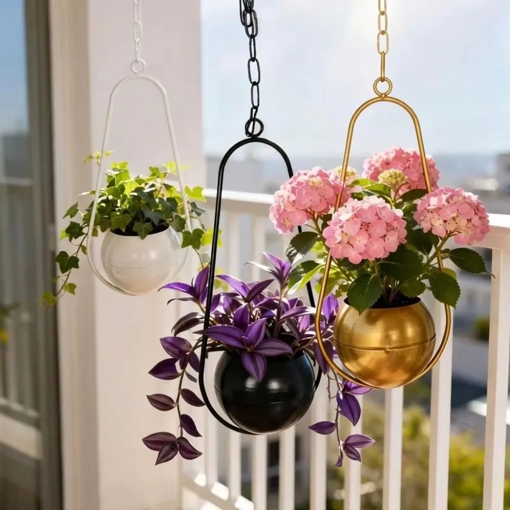 Simple Iron Plant Pot Hanging Bucket with Hook Hanging Flower Pot Succulent Plant Flowerpot Home Decoration