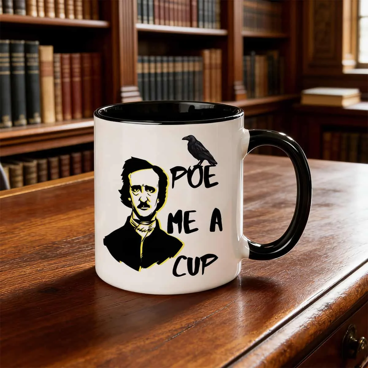 Sarcastic Edgar Allan Poe Poe Me a Cup Gothic Lettering Raven Design Mug 11oz Microwave Safe Coffee Cup High Quality Water Cup