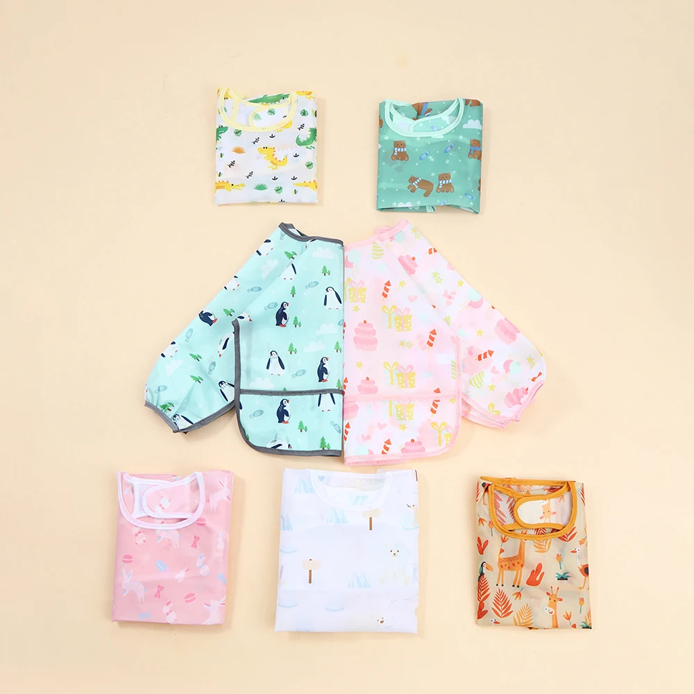 

Нагрудники для новорожденных, блузка, водонепроницаемая, с длинными рукавами, обратная одежда, одежда для еды, фартук, нагрудник, защитная одежда