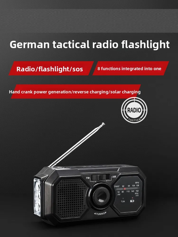 راديو شمسي محمول، راديو إسعافات أولية لمجموعات الطوارئ مع كرنك، راديو دينامو AM/FM، محطة طاقة قابلة للتسرب، شاحن هاتف USB #6
