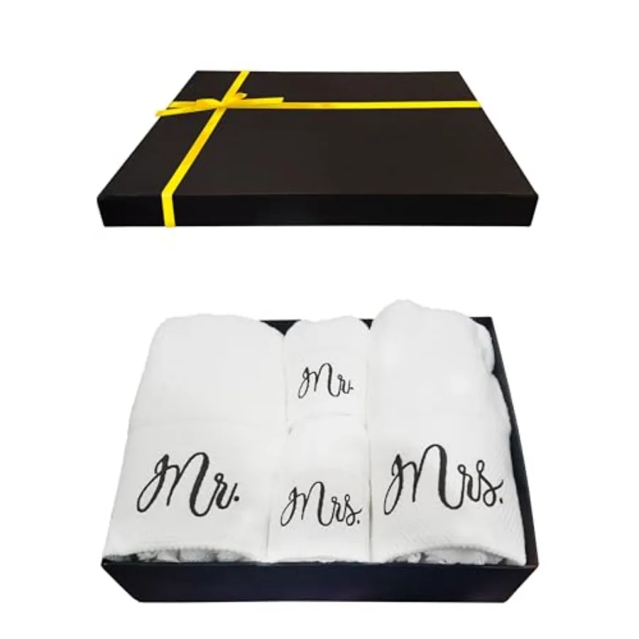 

Mr and Mrs Towels Set with Gift Box - 4 Pack Bath and Hand Towels for Couples - Hotel, Spa and Bathroom Cotton Towels for The C
