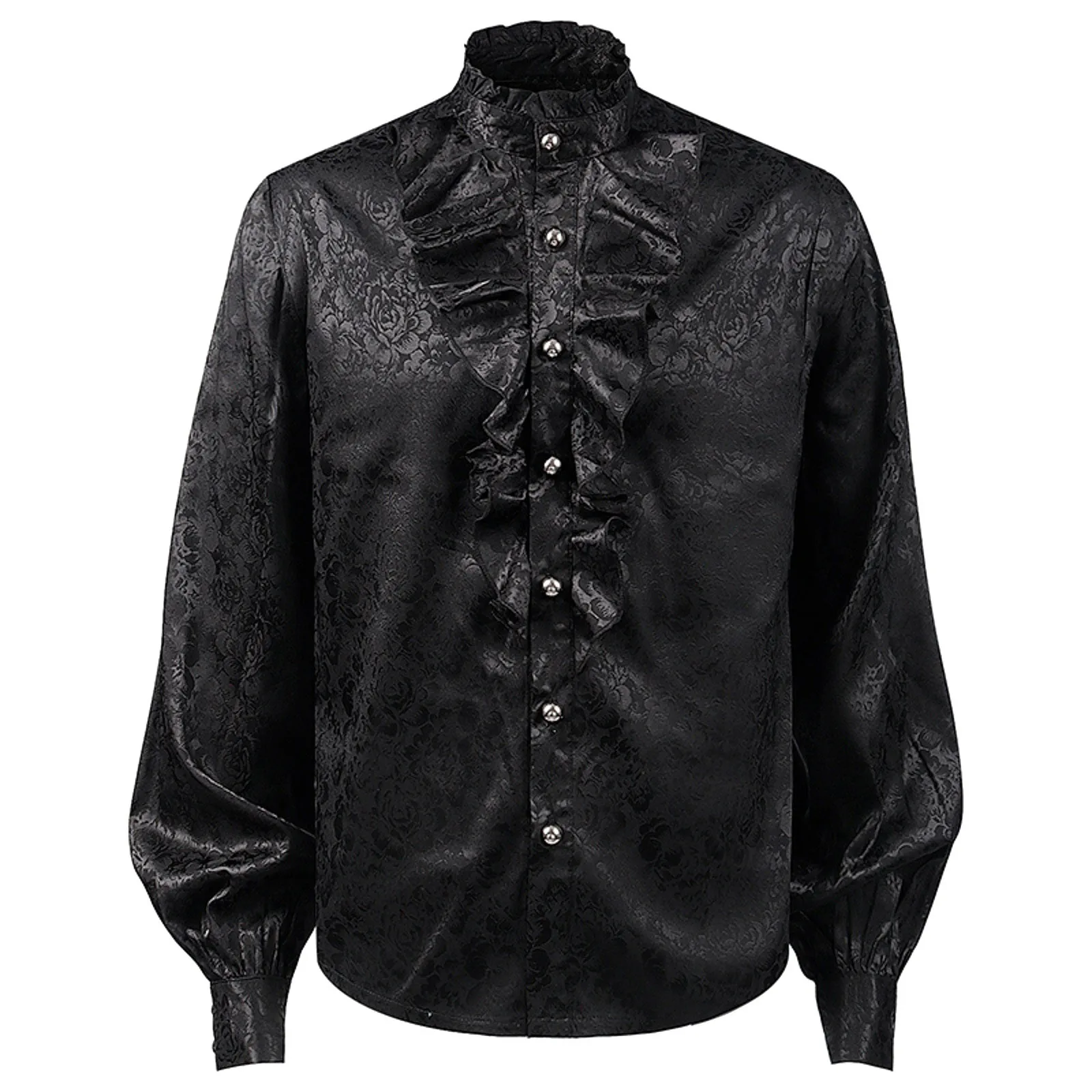 Mens Black Pirate Shirt Vampire Renaissance Victorian Steampunk Gothic Ruffled Medieval Shirt Halloween Costume Clothing Chemise