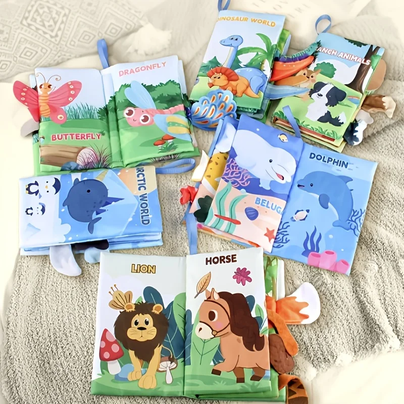 Libri di stoffa Giocattoli Giocattoli sensoriali, libri morbidi in crêpe di stoffa Giocattoli per il tempo propenso del bambino, Giocattoli per passeggino Animali volanti della foresta dell'oceano