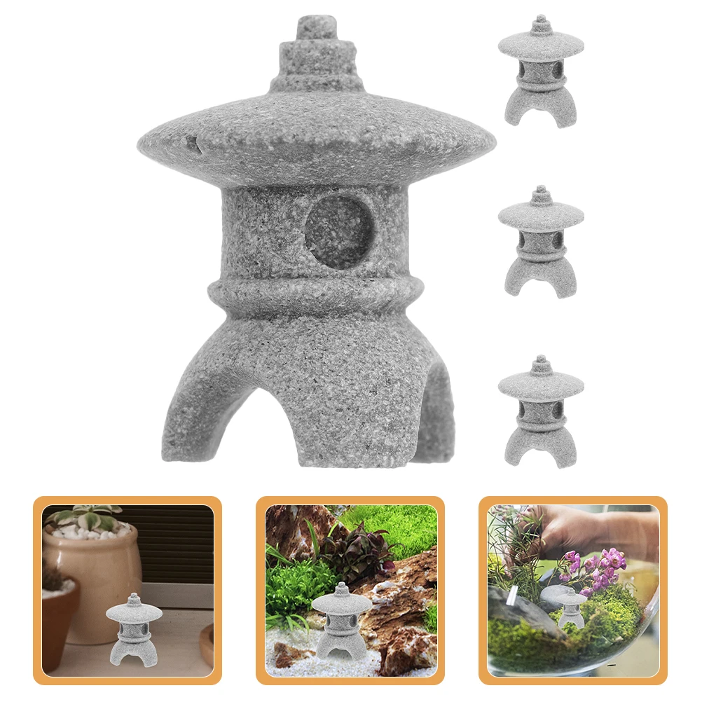 

4pcs Bonsai Decor Sandstone Garden Statues Zen Style Miniature Pavilion Fish Tank Pagoda Ornament Micro Landscape Tower Aquarium