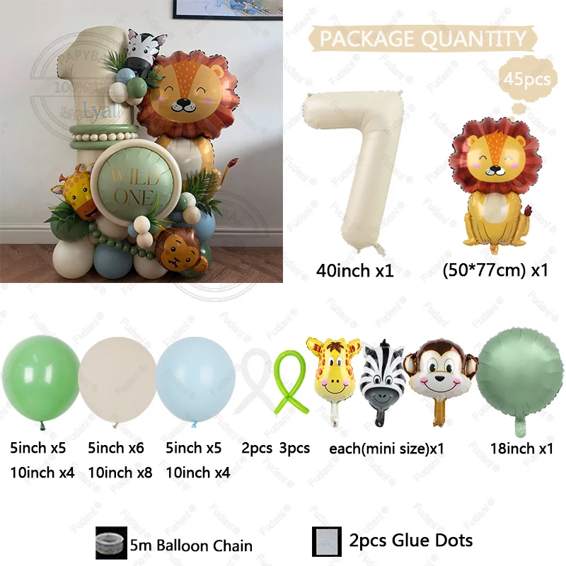 45 stks Leeuw Giraffe Ballon Crème Wit Aantal Verjaardag Ballon Set Jungle Dier Thema Verjaardagsfeestje Decoratie Kindercadeau - afbeelding 1