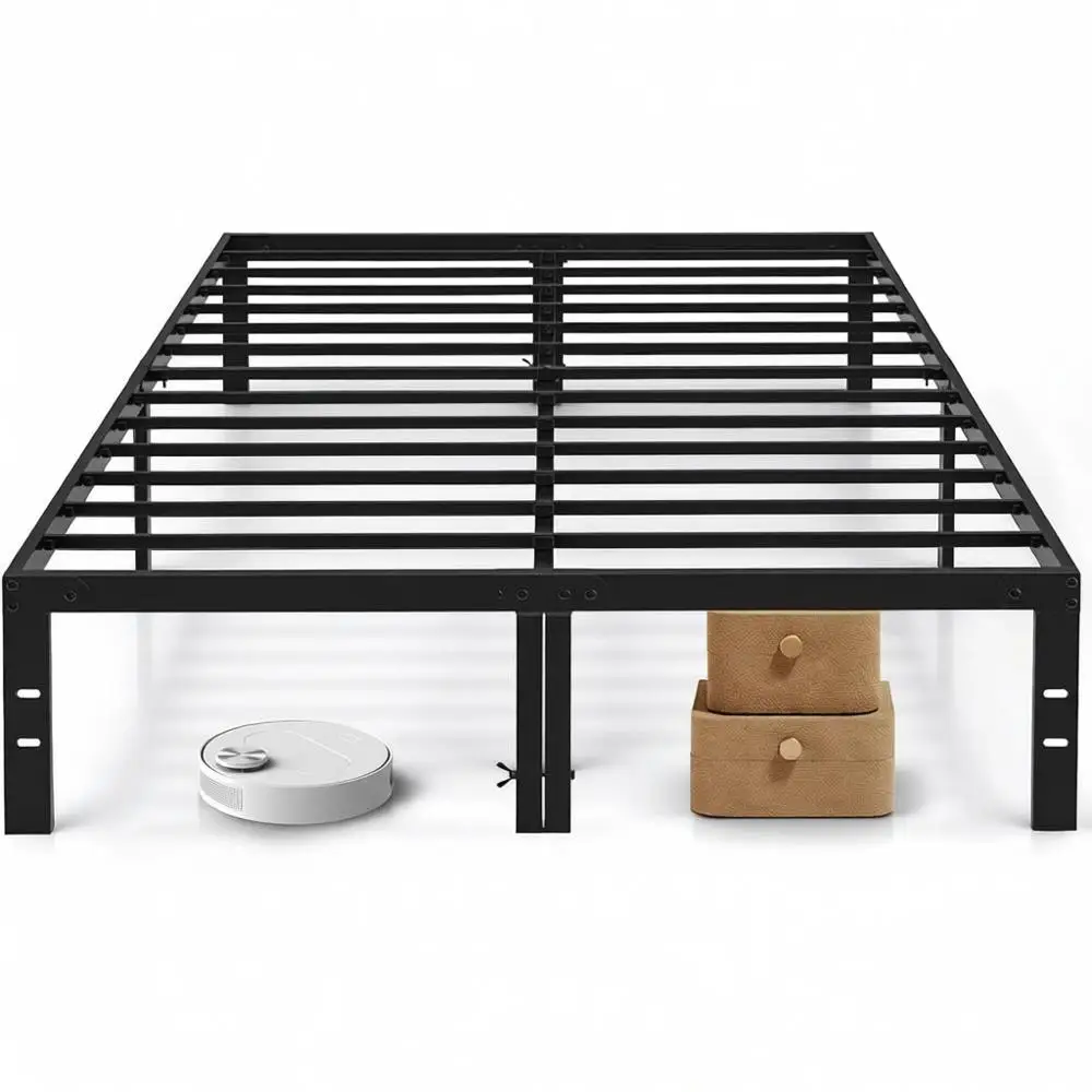 

Queen Size 14 Metal Platform Bed with Steel Slat Support, No Box Spring Needed, Easy Assembly, Storage Space