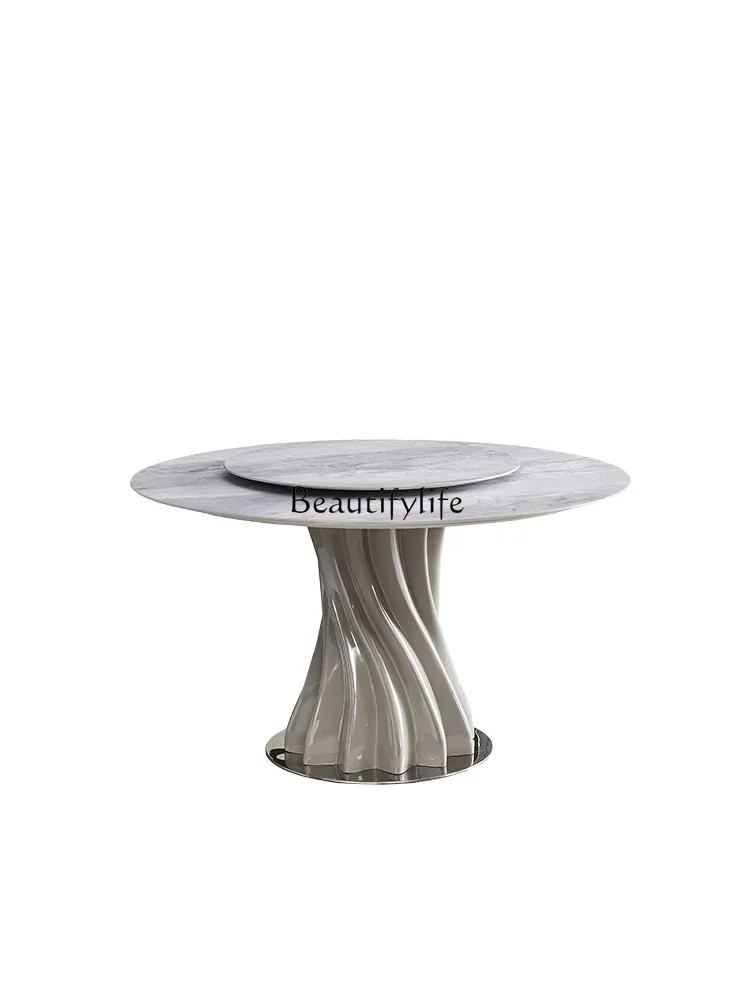 Italian Minimalist Marble round Dining Table Modern Simple and Light Luxury Microlite