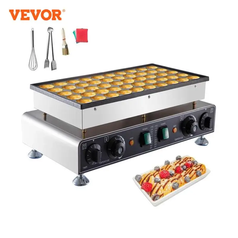 Vevor เครื่องทำแพนเค้กดัตช์ขนาดเล็ก1700W, เครื่องทำวาฟเฟิลแบบไม่ติดสำหรับการค้าขนาด1.8นิ้วสำหรับบ้านและร้านอาหาร50ชิ้น