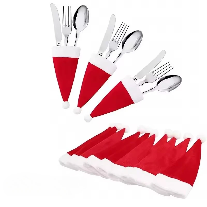 

Merry Christmas 2026 Christmas Tableware Bag Holder Christmas Hat Fork Knife Cutlery Bag Decorations for Home